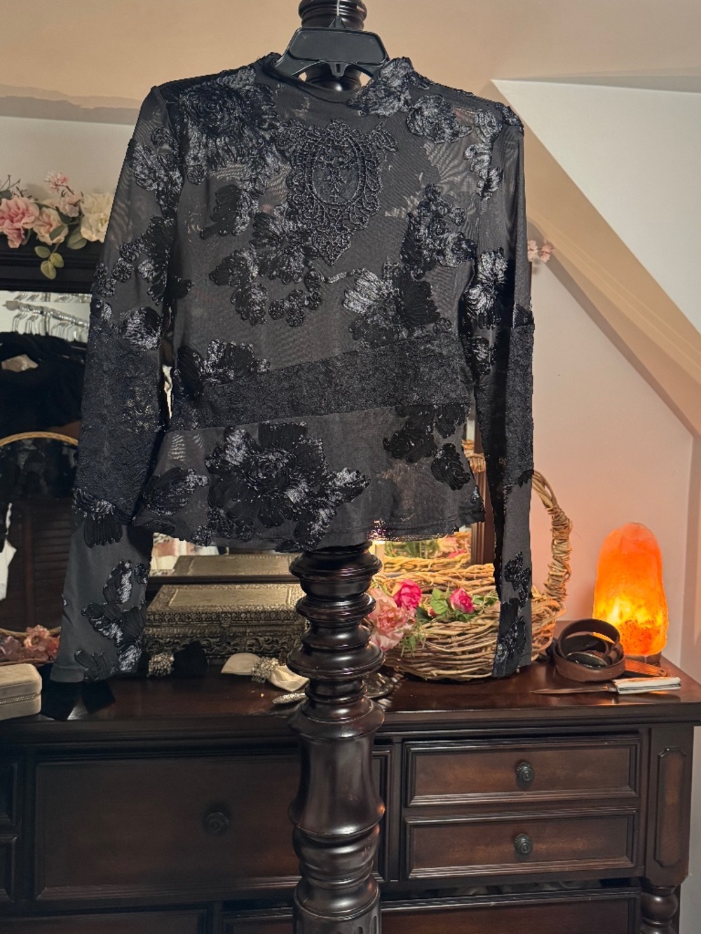 Punk Rave Black Sheer appliqué Top xs/s